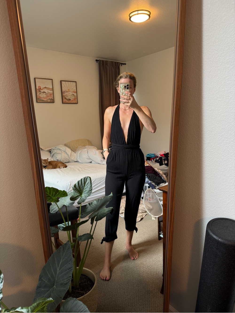 Lulus Black Deep-V Halter Jumpsuit